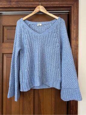 Moth Light Blue V‑Neck Open Knit Sweater